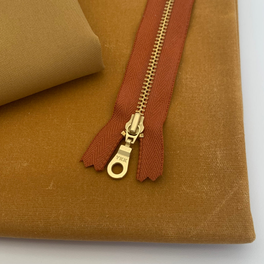 Copper YKK metal gold zipper 5" to 22"