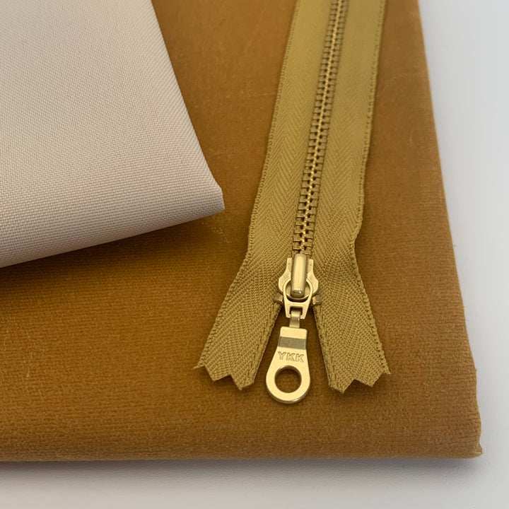 Mustard YKK metal gold zipper 5" to 20"