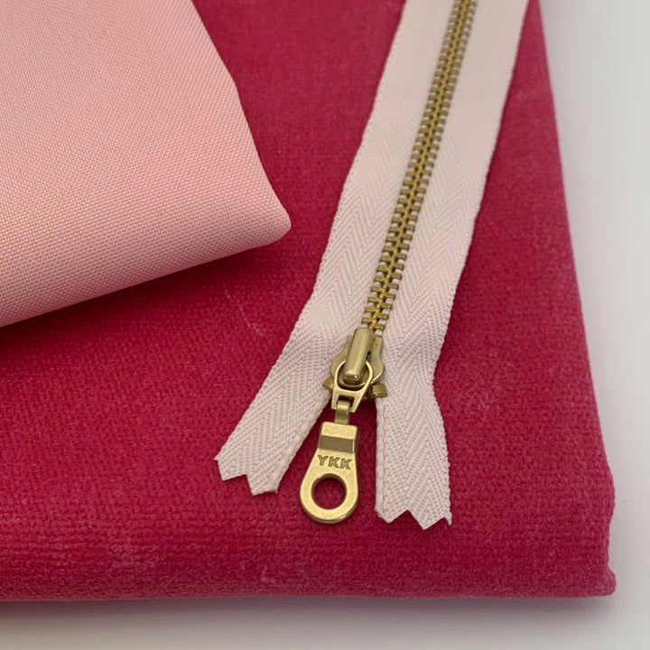 Pastel Pink YKK metal gold zipper 5" to 22"