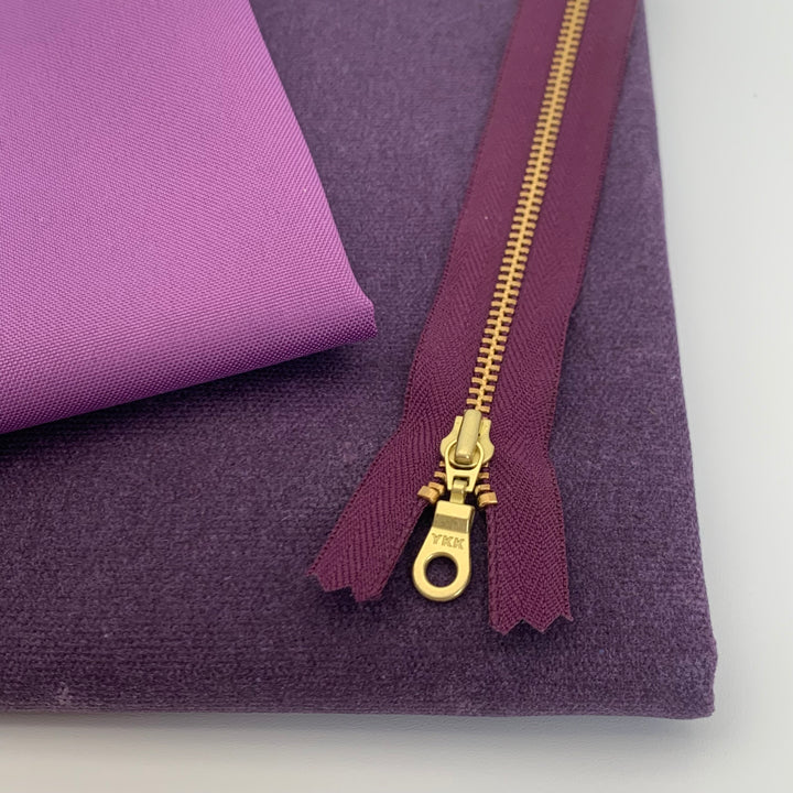 Plum YKK metal gold zipper 5" to 22"