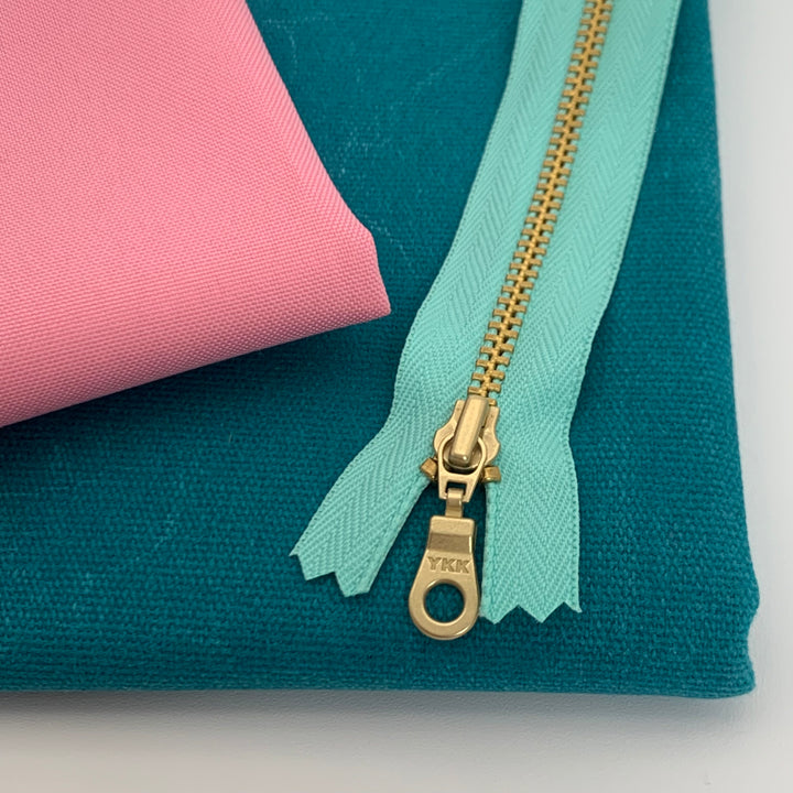 Seafoam YKK metal gold zipper 5" to 18"