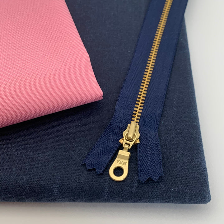 Navy YKK metal gold zipper 6" to 18" 22"