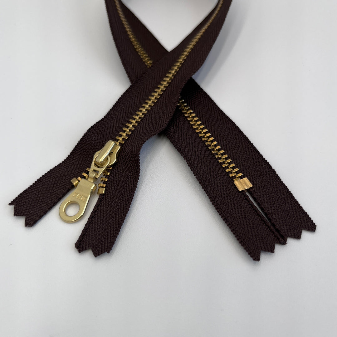 Chestnut YKK metal gold zipper 5" to 22"