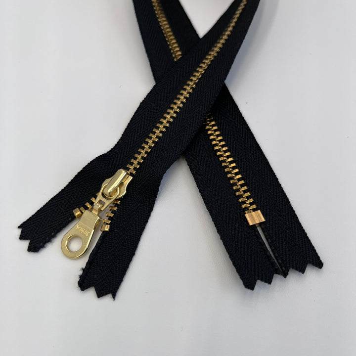Black YKK metal gold zipper  5" to 14" and 36"