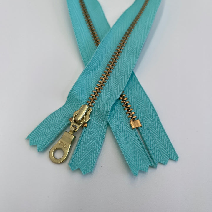 Seafoam YKK metal gold zipper 5" to 18"