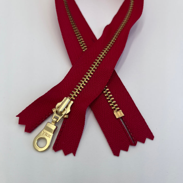 Red YKK metal gold zipper 5" to 36"
