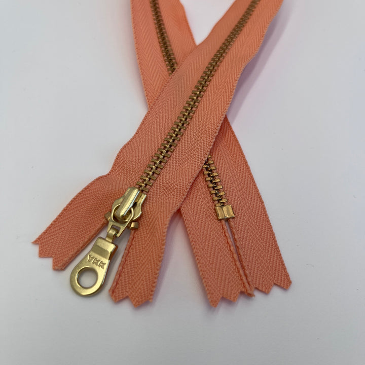 Creamsicle YKK metal gold zipper 5" to 22"