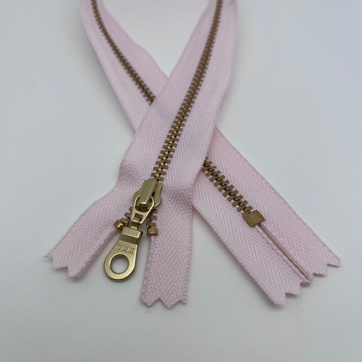 Pastel Pink YKK metal gold zipper 5" to 22"