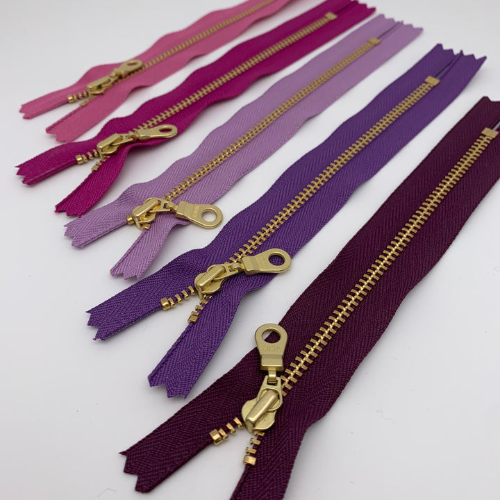 Magenta YKK metal gold zipper 6" to 22"