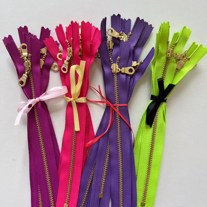 Dayglow YKK metal gold zipper 6" to 18"
