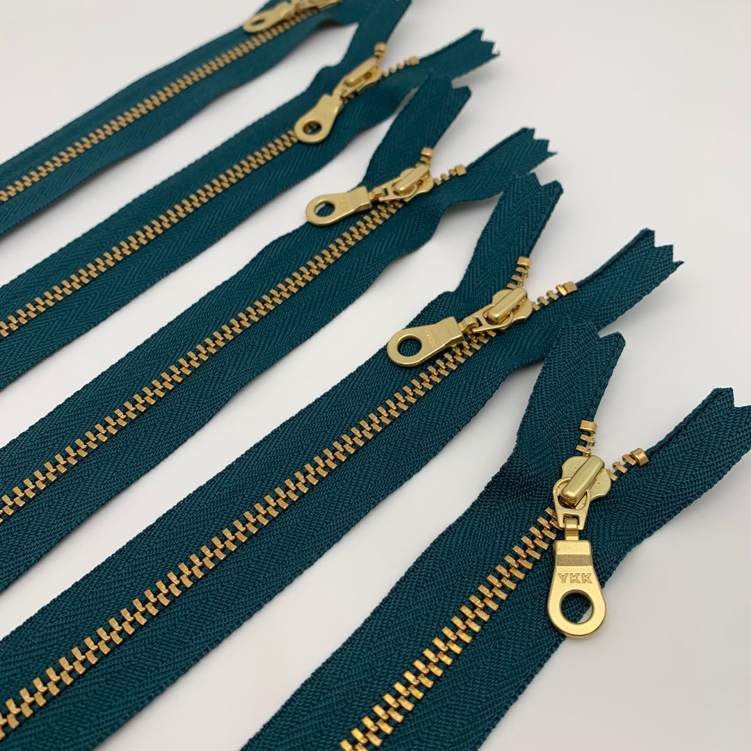 Deep Teal YKK metal gold zipper