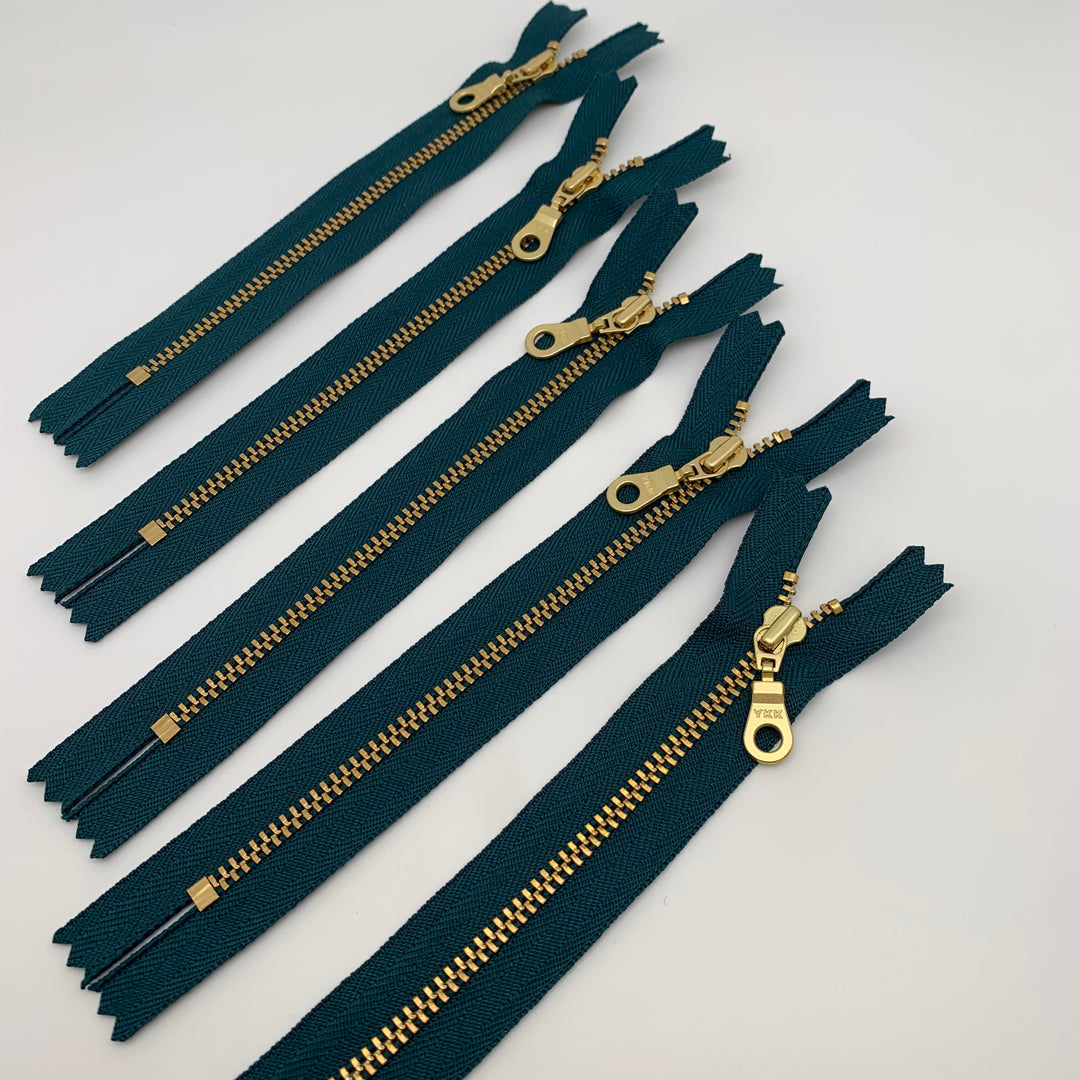 Deep Teal YKK metal gold zipper