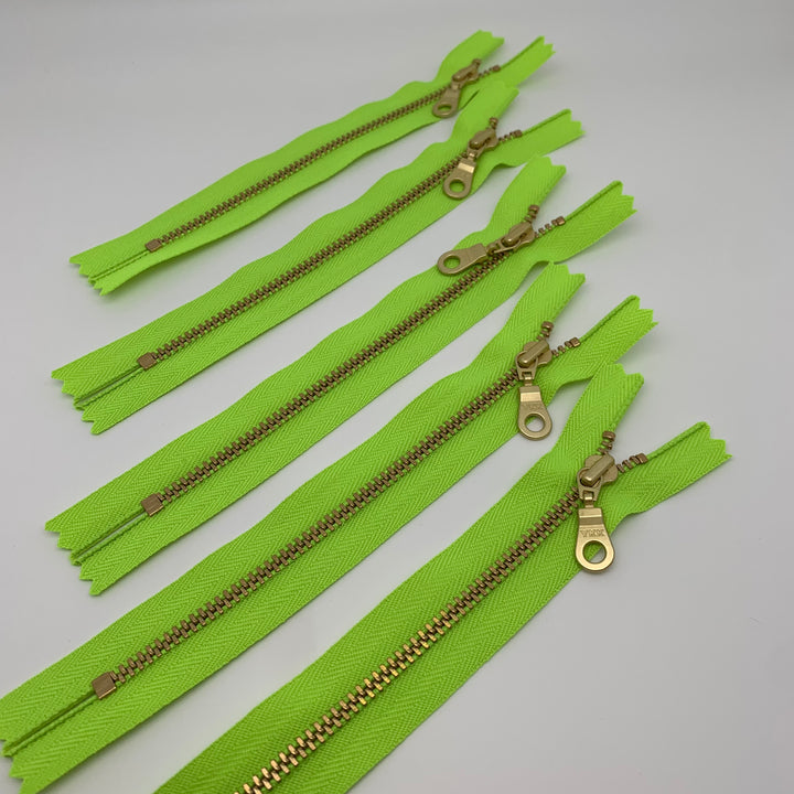 Dayglow YKK metal gold zipper 6" to 18"
