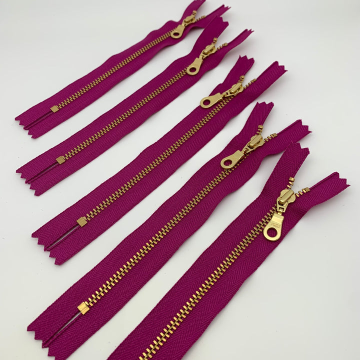 Magenta YKK metal gold zipper 6" to 22"
