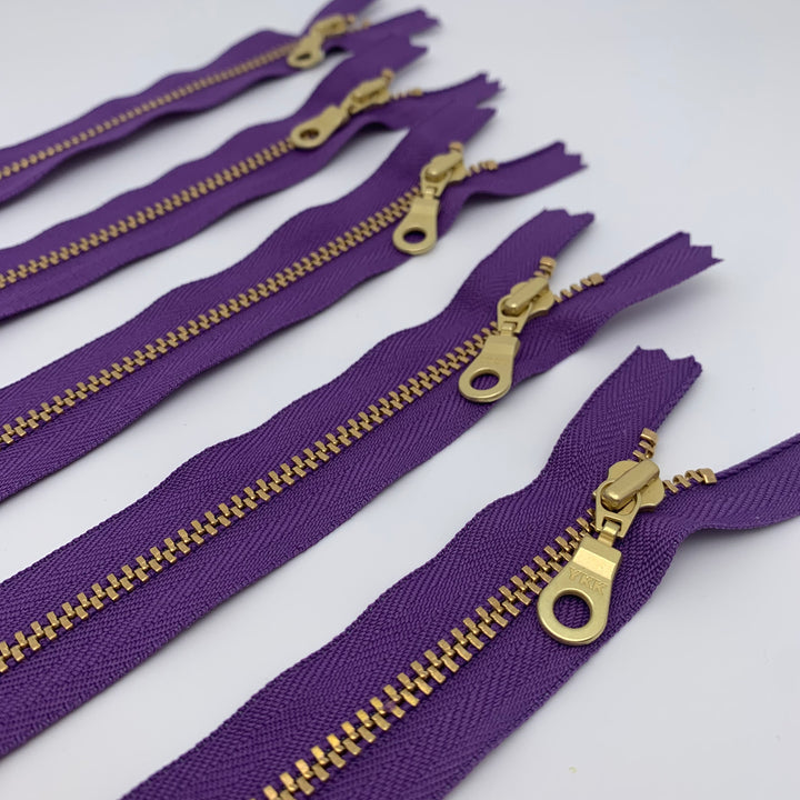 Grape YKK metal gold zipper 6" to 22"