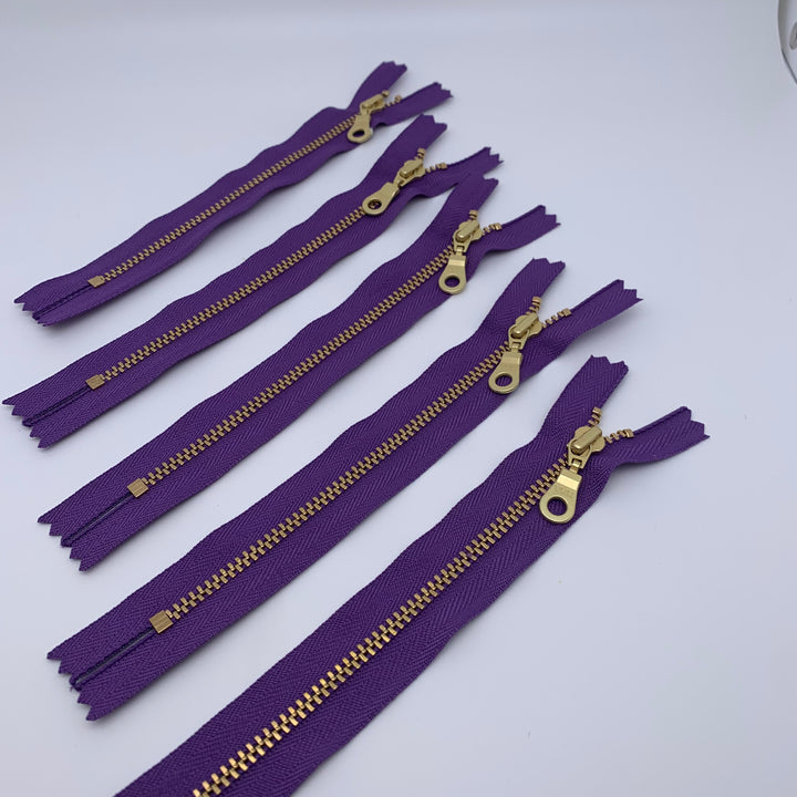 Grape YKK metal gold zipper 6" to 22"