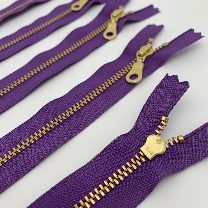 Grape YKK metal gold zipper 6" to 22"