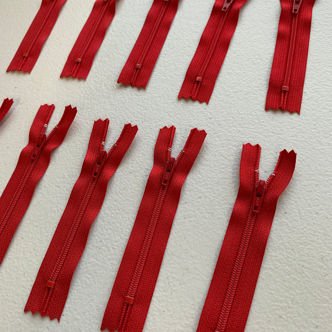 10 pc 10" 14" YKK nylon coil closed bottom zipper red