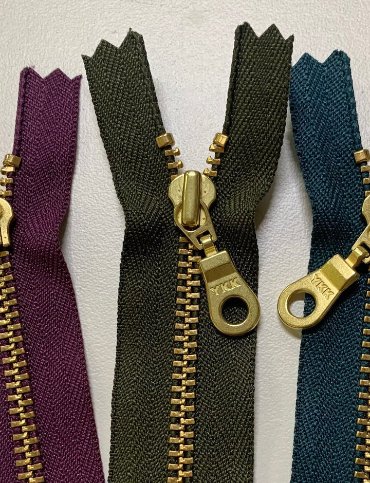 Army 5pc YKK metal gold zipper donut pull | 5" to 22"