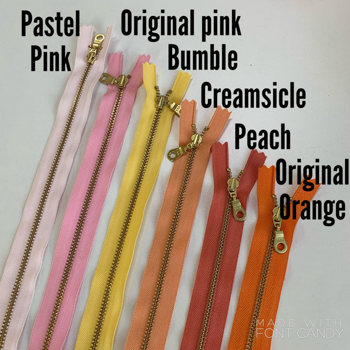 Pastel Pink 5pc YKK metal gold zipper donut pull | 5" to 22"