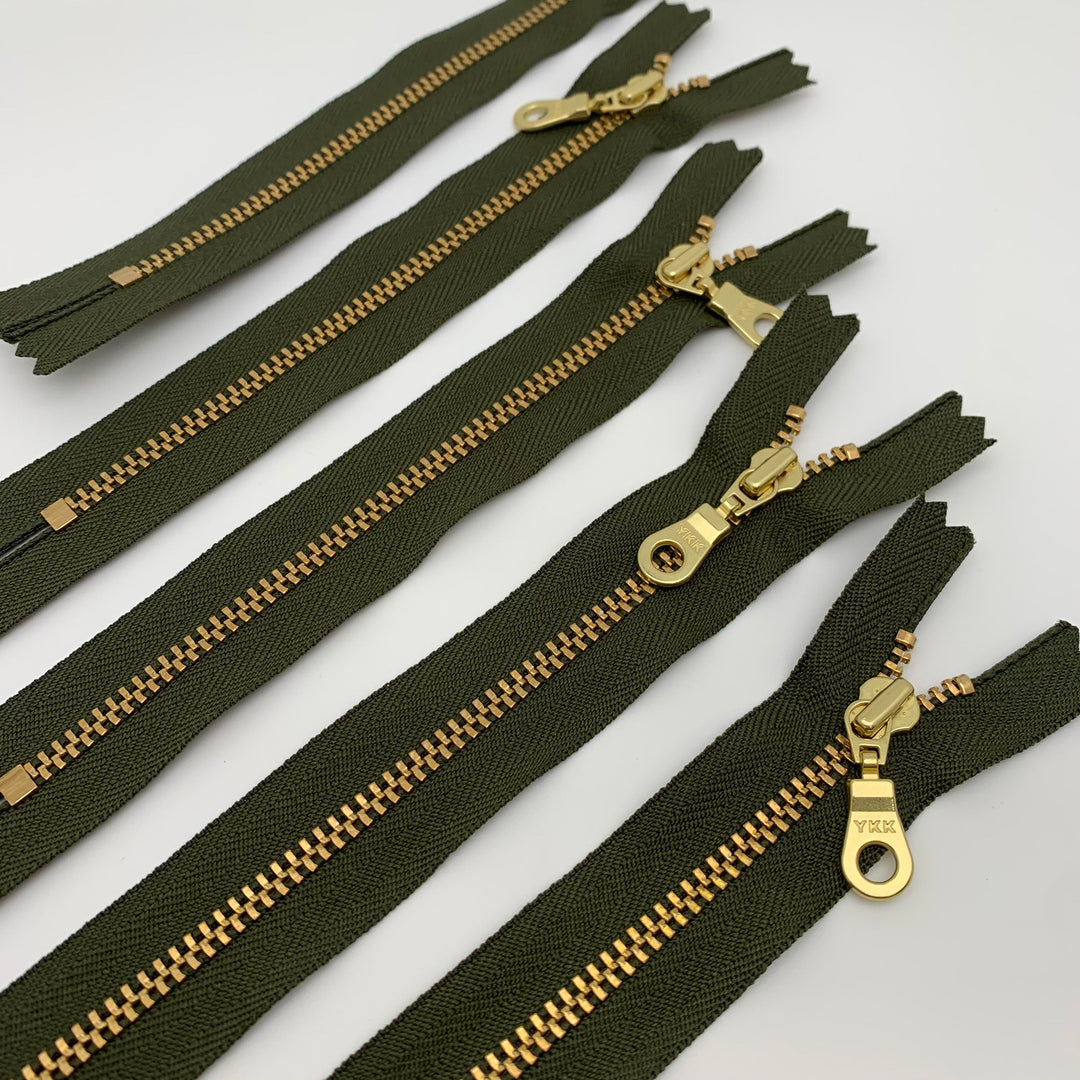 Army 5pc YKK metal gold zipper donut pull | 5" to 22"