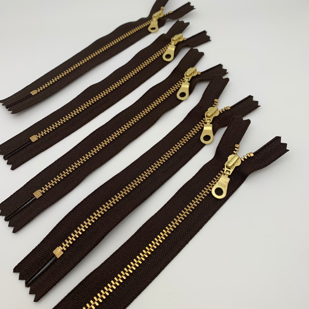 Chestnut 5pc YKK metal gold zipper donut pull | 5" to 22"