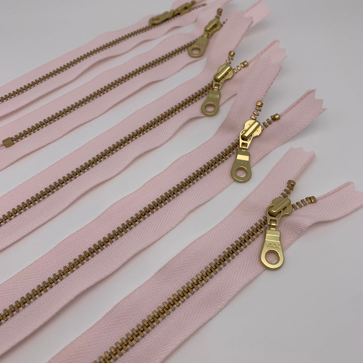Pastel Pink 5pc YKK metal gold zipper donut pull | 5" to 22"