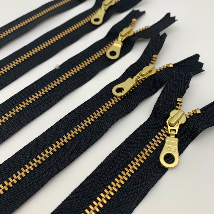 Black 5pc YKK metal gold zipper donut pull  | 5" to 14" and 36"