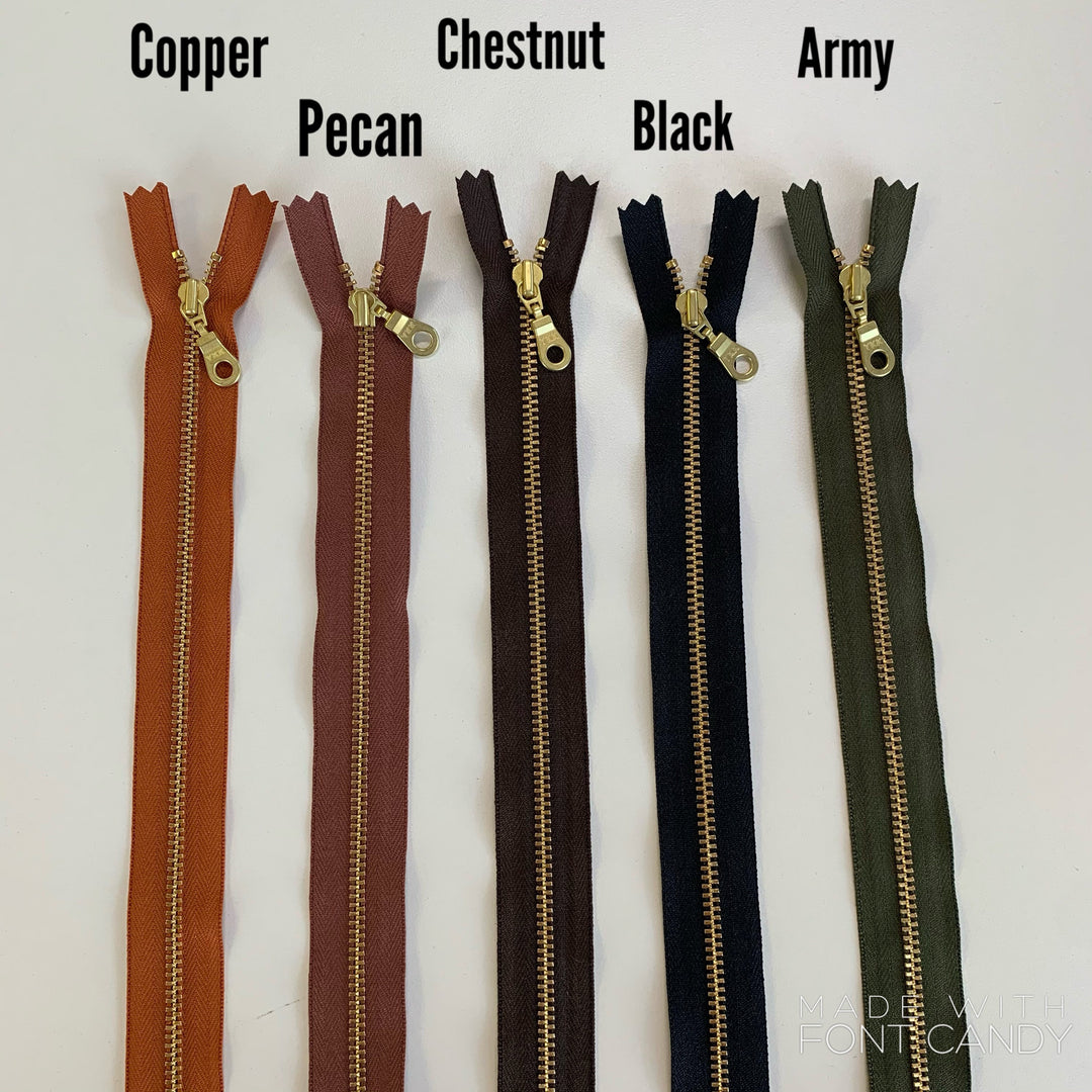 Army 5pc YKK metal gold zipper donut pull | 5" to 22"