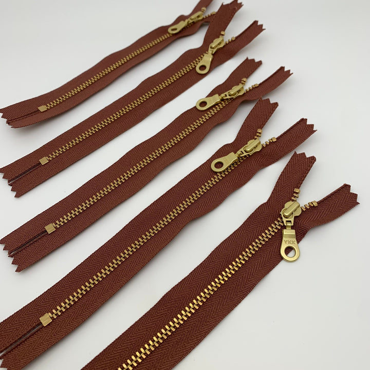 Pecan 5pc YKK metal gold zipper donut pull | 5" to 22"