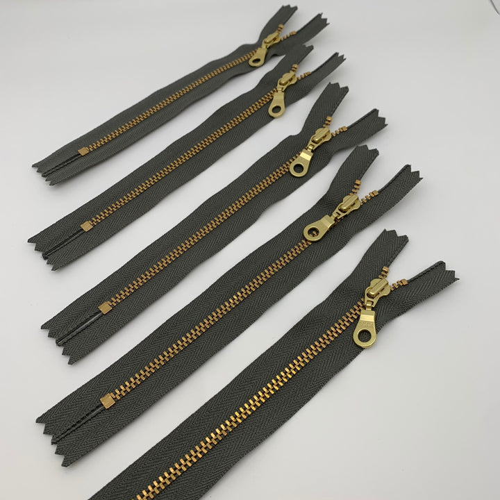 Slate grey 5pc YKK metal gold zipper donut pull | 5" to 22"