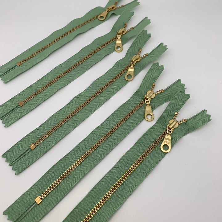 Pastel Green 5pc YKK metal gold zipper donut pull | 5" to 22"