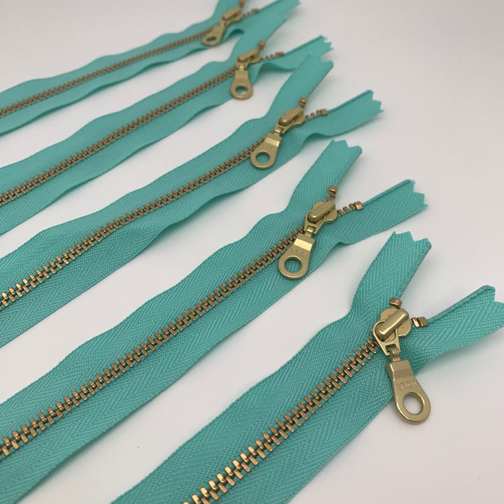Seafoam 5pc YKK metal gold zipper donut pull | 5" to 18"
