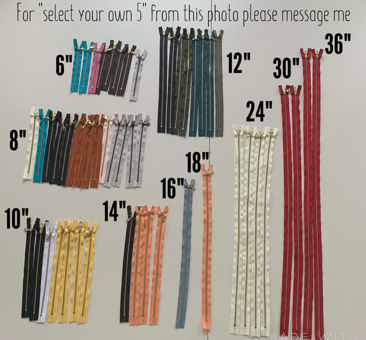 Seafoam 5pc YKK metal gold zipper donut pull | 5" to 18"