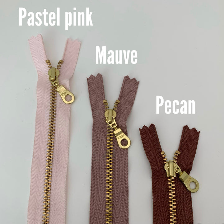 Pastel Pink 5pc YKK metal gold zipper donut pull | 5" to 22"