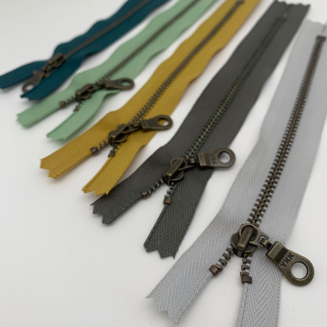 5pc YKK metal antique brass zipper donut pull -combo EARTH tones ANTIQUE | 6.8.10"