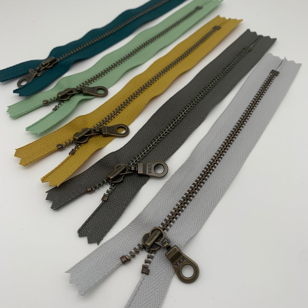 5pc YKK metal antique brass zipper donut pull -combo EARTH tones ANTIQUE | 6.8.10"
