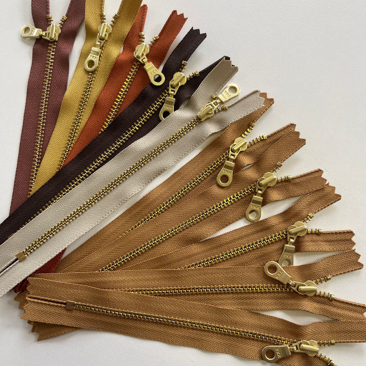 Scotch 5pc YKK metal gold zipper donut pull | 5" to 14"