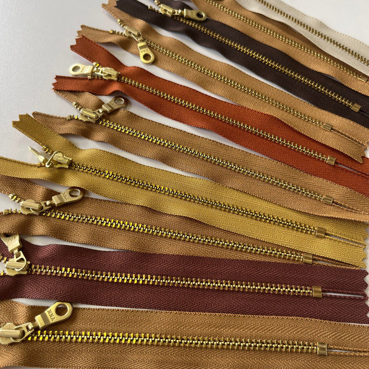 Scotch 5pc YKK metal gold zipper donut pull | 5" to 14"