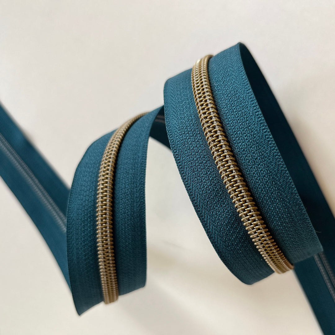 Deep Teal #5 Bronze zipper coil