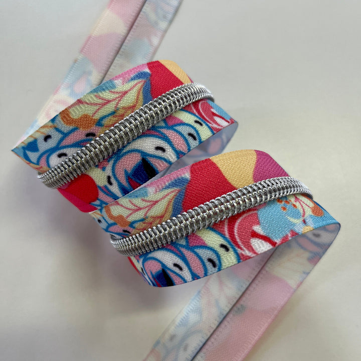 Calypso #5 silver printed zipper coil