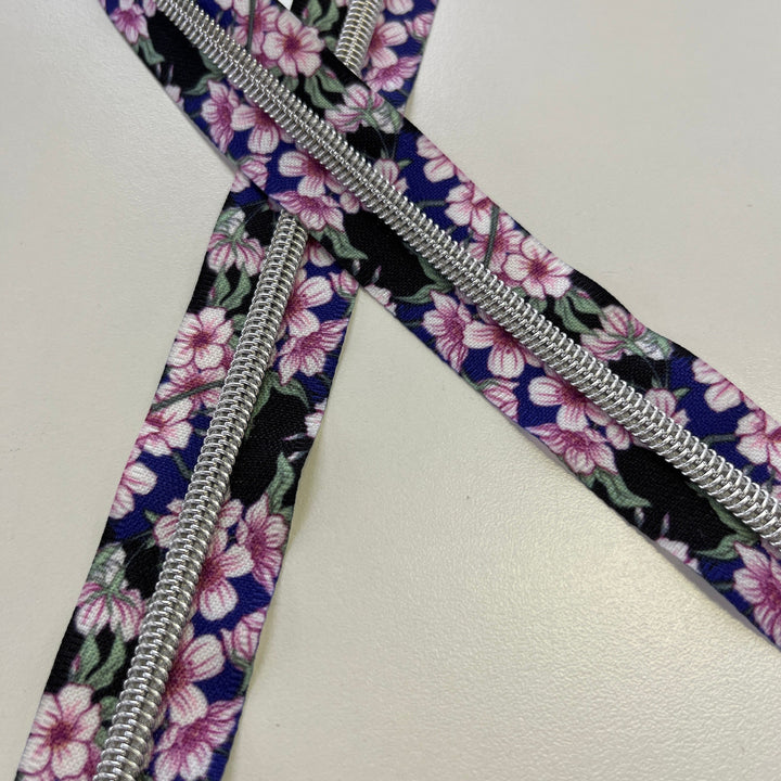 Plumeria #5 Silver printed zipper coil