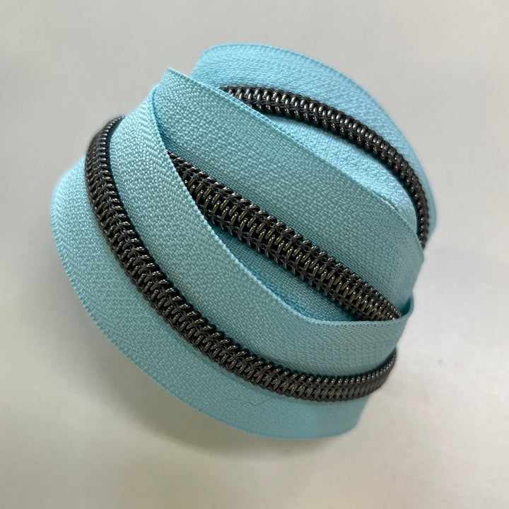Aqua #5 Gunmetal zipper coil