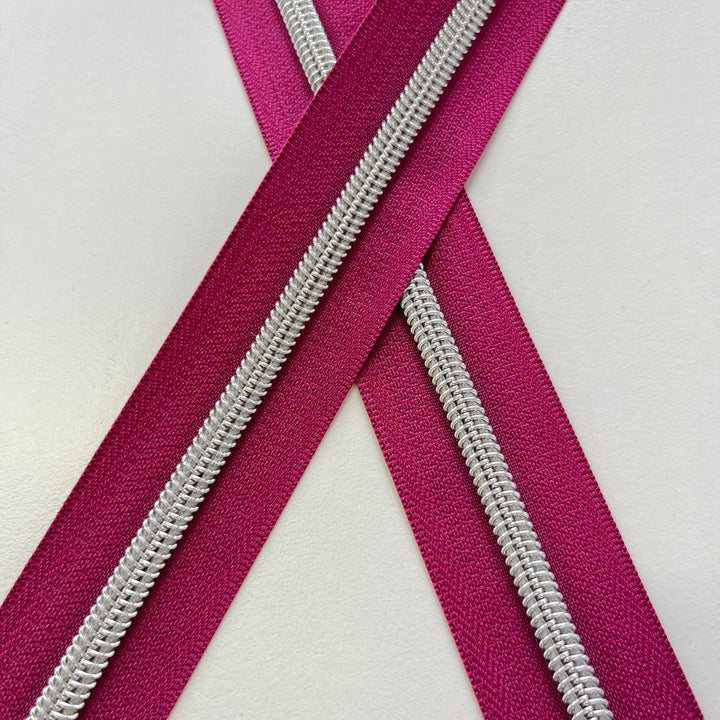 Magenta #5 Silver zipper coil