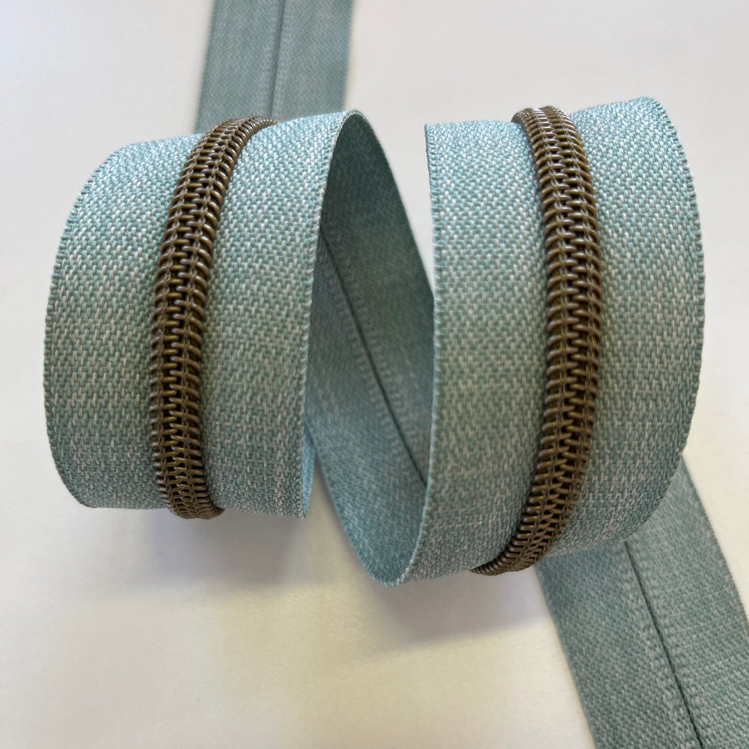 Denim Sage #5 Bronze zipper coil