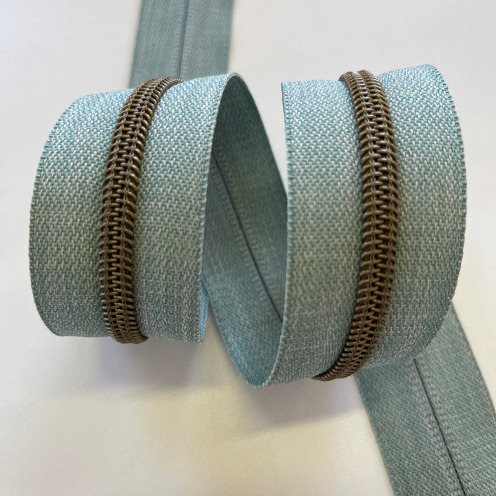Denim Sage #5 Bronze zipper coil