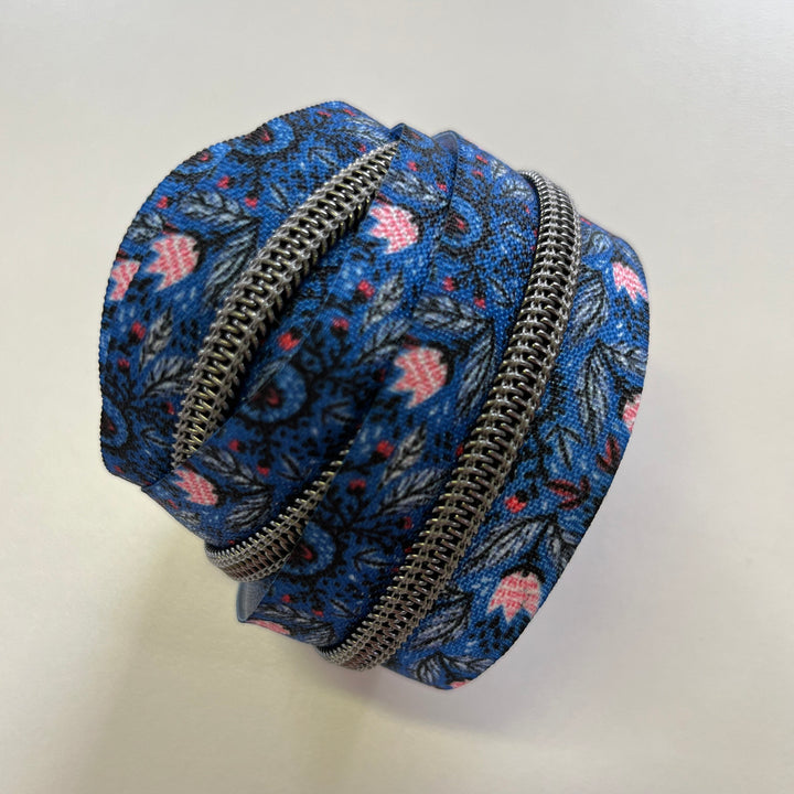 Flying Tulips #5 gunmetal printed zipper coil