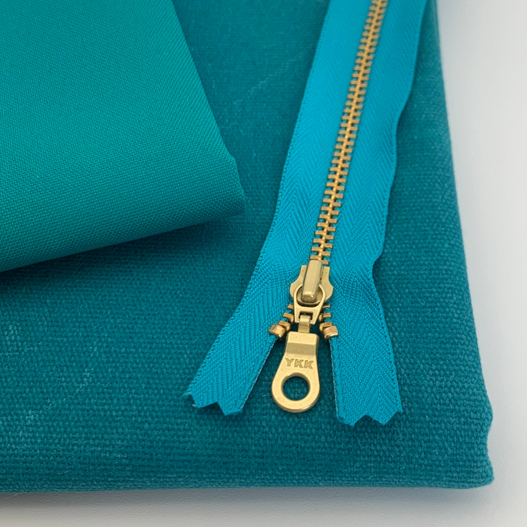 Teal YKK metal gold zipper 6" to 20"