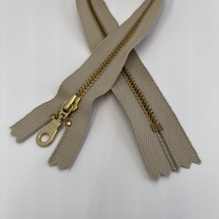 Khaki YKK metal gold zipper