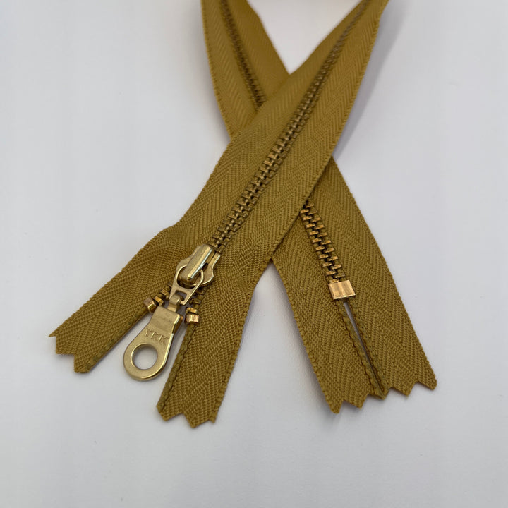 Mustard YKK metal gold zipper 5" to 22"